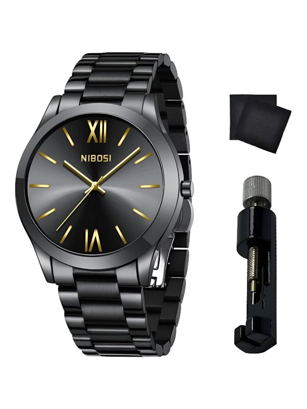Men Watches Analog Quartz Stainless Steel Black Watches for Men